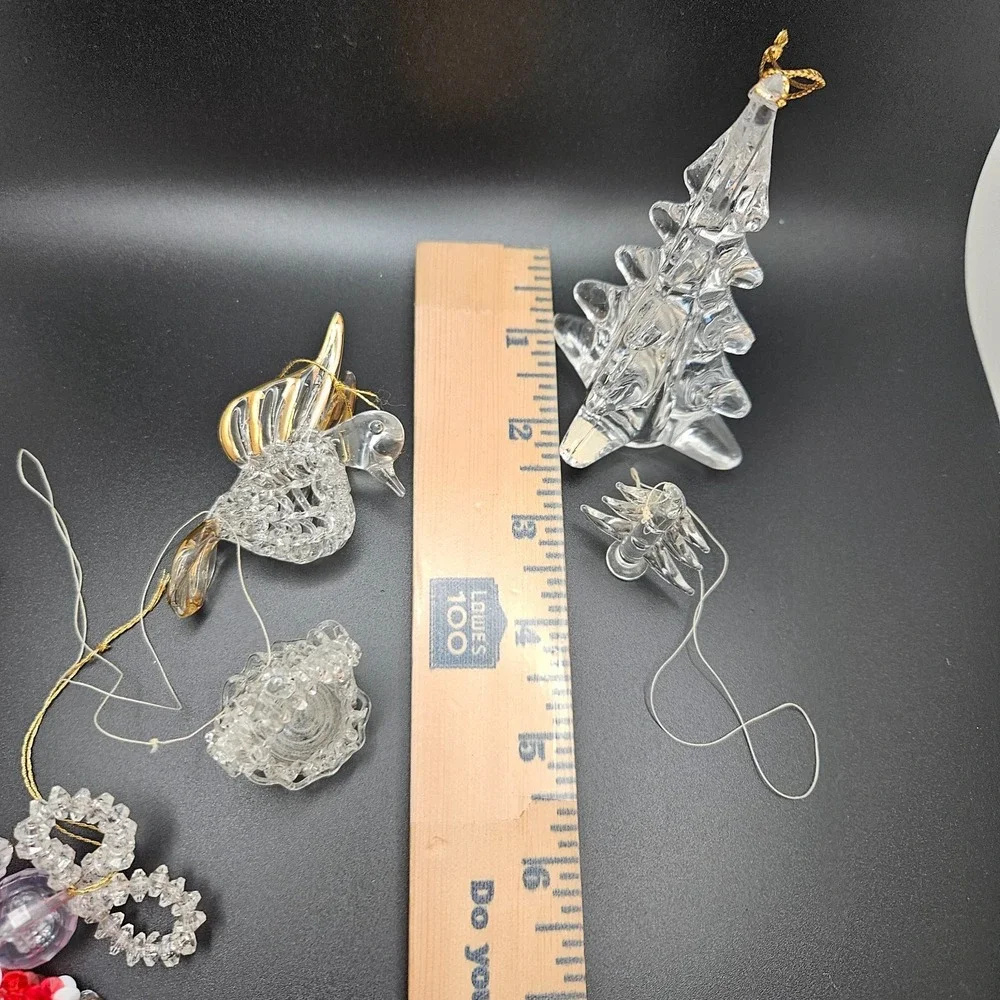 Vintage Clear Glass & Beaded Christmas Ornament Lot Tree Bird Basket‎ Mixed